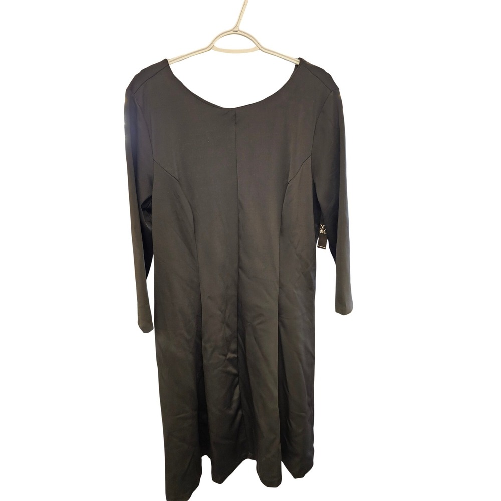 New York & Company Black Fit and Flare Dress 3/4 Sleeve‎ Pockets XL NWT 5649